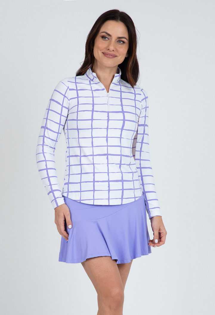 IBKUL Cordova Long Sleeve Windowpane Mock