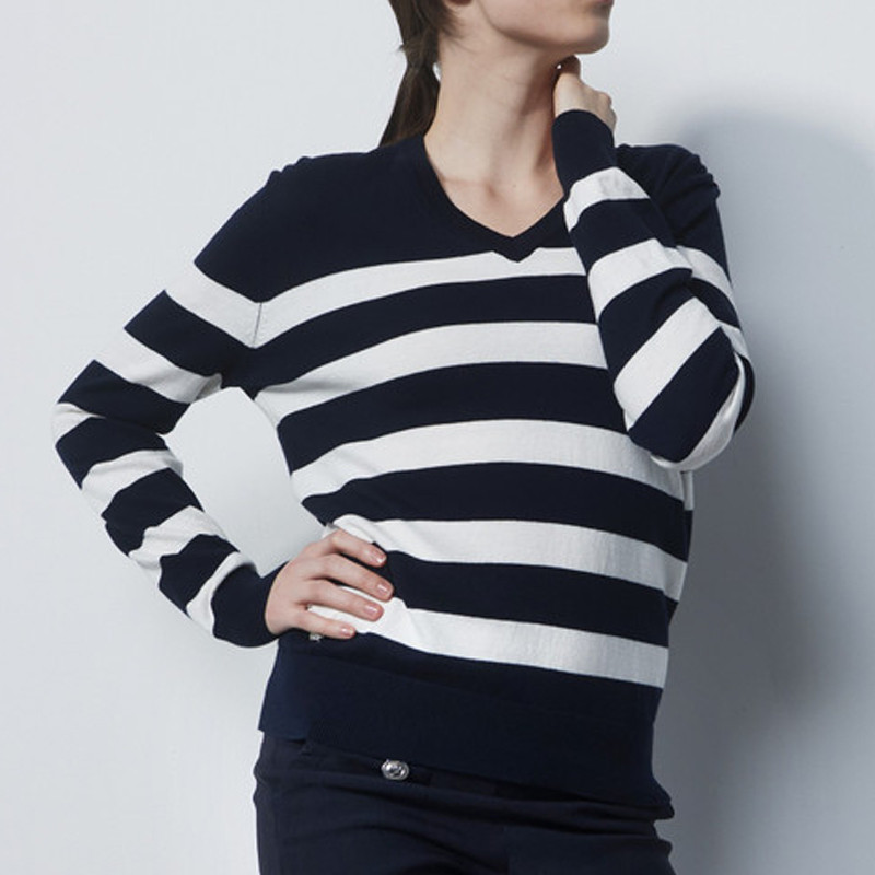 Long Sleeve V-Neck Sweater, Navy, M - Golftini