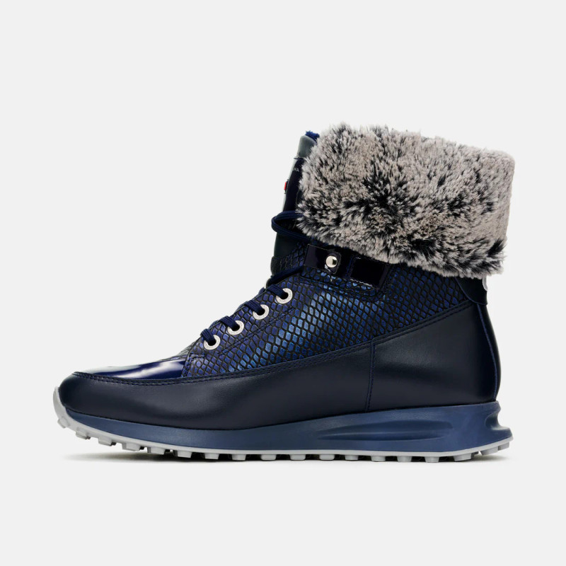 Duca Del Cosma Francesca Navy Snake High Top Fleece Golf Boot