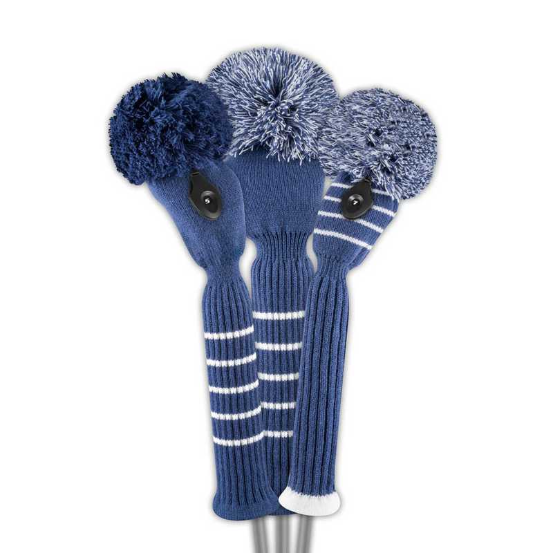 Just4Golf Navy Knit Headcovers With Pom Just4Golf Navy Knit Headcovers With Pom