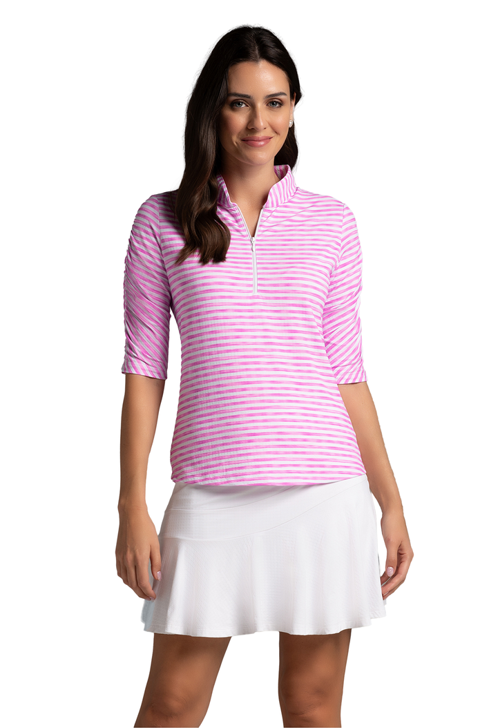 IBKUL Landon Stripe Half Sleeve Quarter Zip Mock