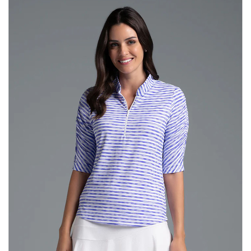 IBKUL Landon Stripe Half Sleeve Quarter Zip Mock