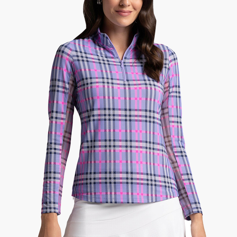 IBKUL Judith Plaid Long Sleeve Zip Mock IBKUL Judith Plaid Long Sleeve Zip Mock
