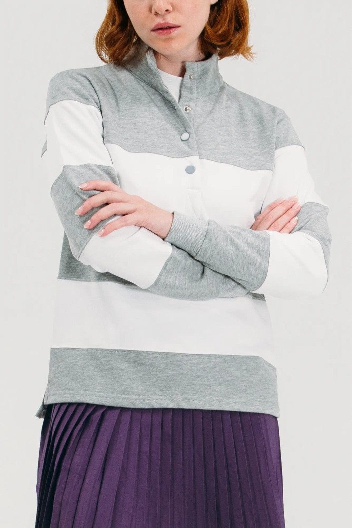 Foray Golf Rugby Marl Grey/White Stripe Pullover