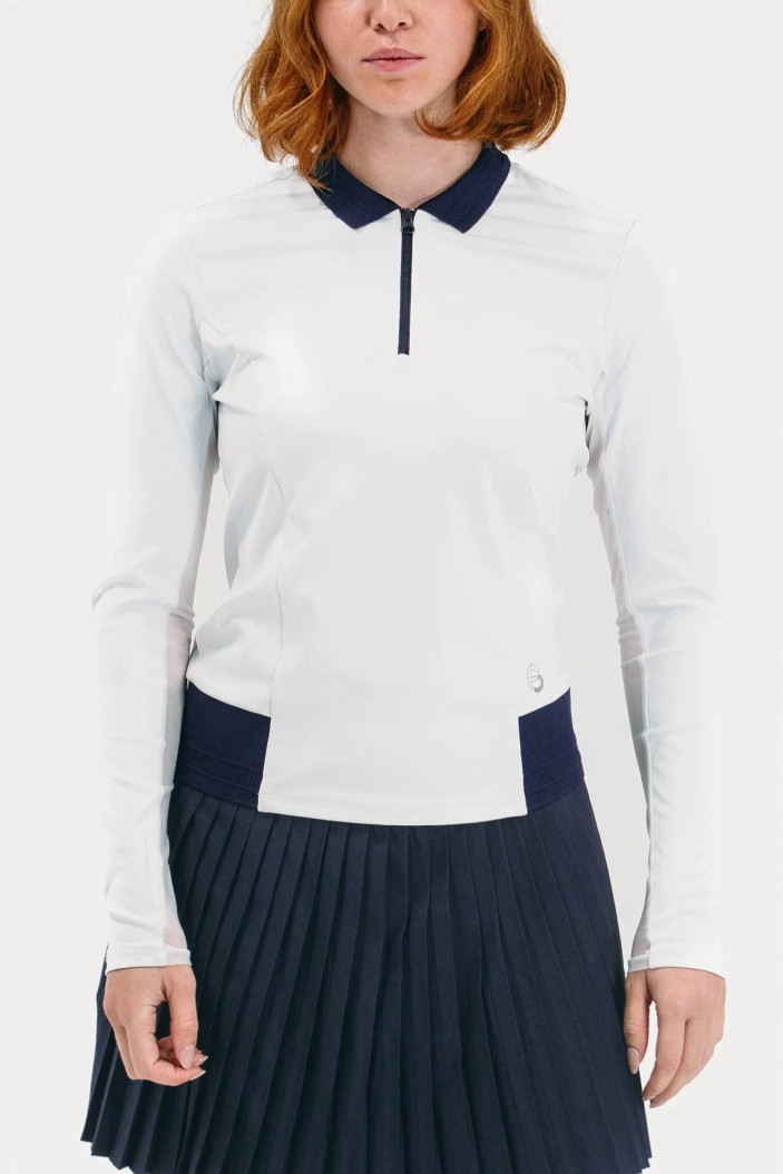 Foray Golf Zip White/Navy Long Sleeve Sport Polo Foray Golf Zip White/Navy Long Sleeve Sport Polo