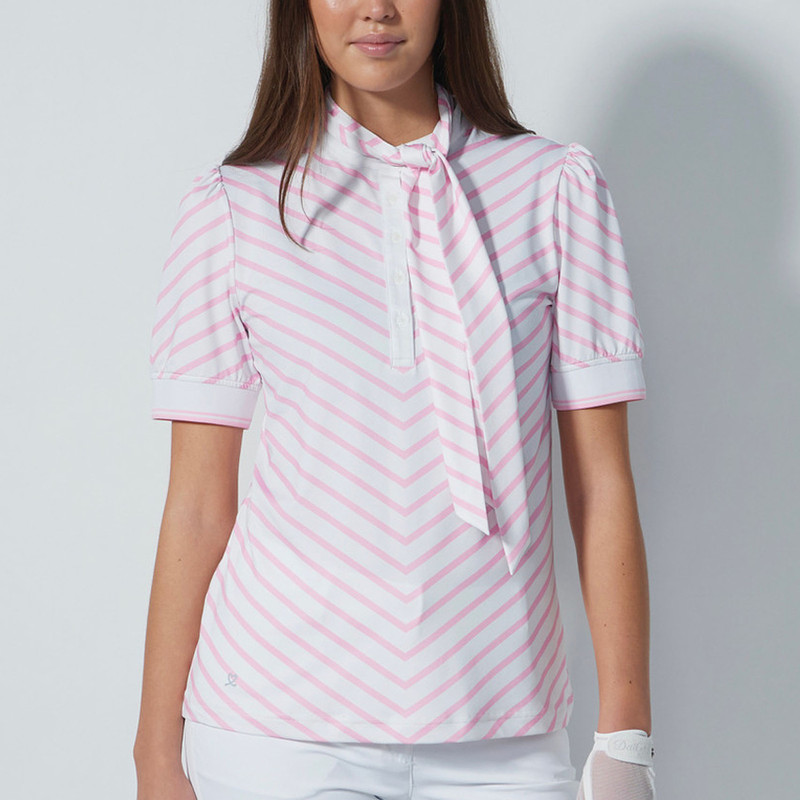 Daily Sports Seoul Summer Pink Stripe Half Sleeve Bow Tie Top