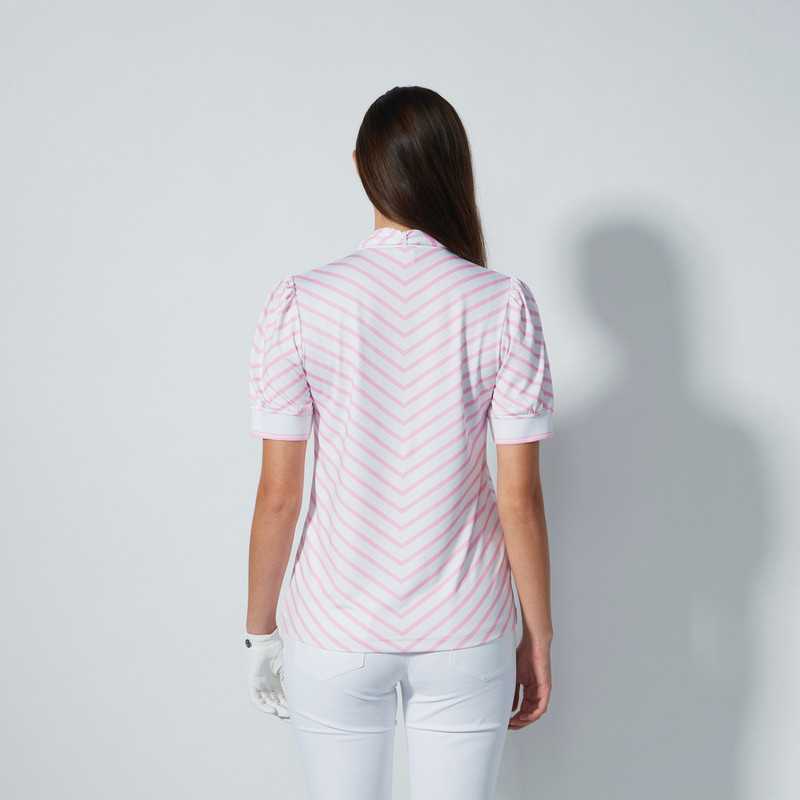 Daily Sports Seoul Summer Pink Stripe Half Sleeve Bow Tie Top