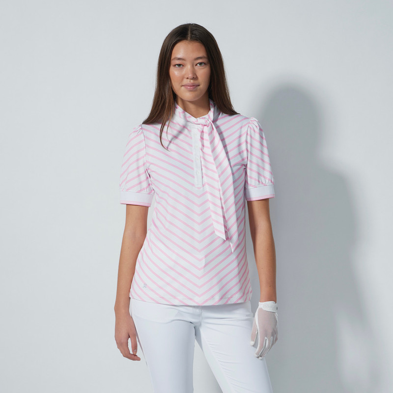 Daily Sports Seoul Summer Pink Stripe Half Sleeve Bow Tie Top