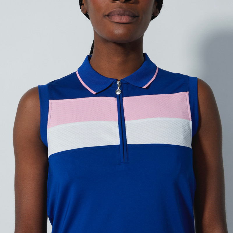 Daily Sports Cecilio Power Blue Pink Color Block Sleeveless Polo