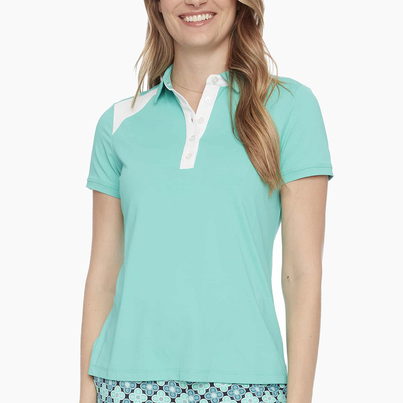 Swing Control Velocity Turquoise Contrast Short Sleeve Button Polo Swing Control Velocity Turquoise Contrast Short Sleeve Button Polo