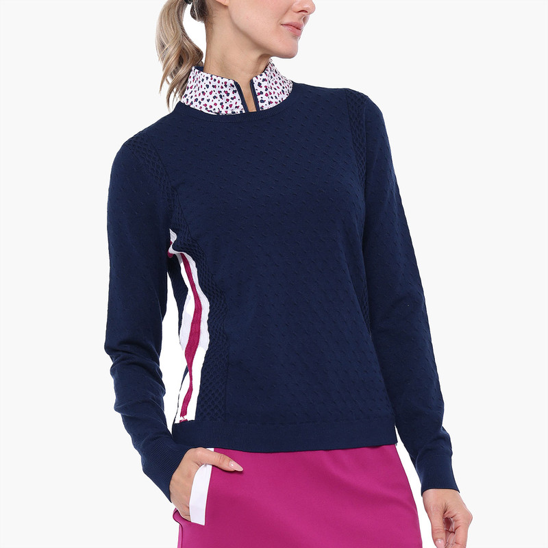 BelynKey Greenside Ink/Magenta Cable Golf Sweater