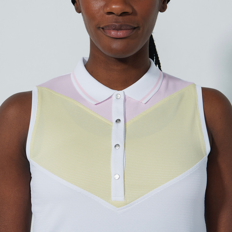 Daily Sports Match Yellow/Pink Color Block Sleeveless Polo Daily Sports Match Yellow/Pink Color Block Sleeveless Polo