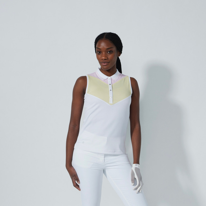 Daily Sports Match Yellow/Pink Color Block Sleeveless Polo Daily Sports Match Yellow/Pink Color Block Sleeveless Polo