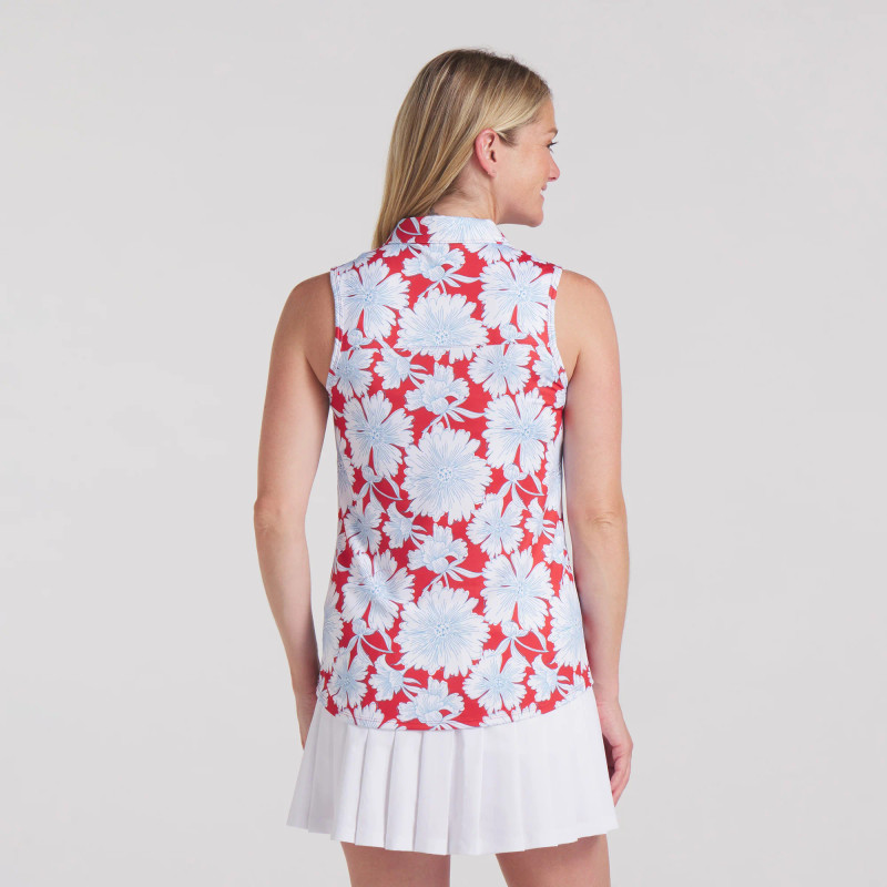 PUMA Botanic Red/Light Blue CLOUDSPUN Sleeveless Golf Polo PUMA Botanic Red/Light Blue CLOUDSPUN Sleeveless Golf Polo