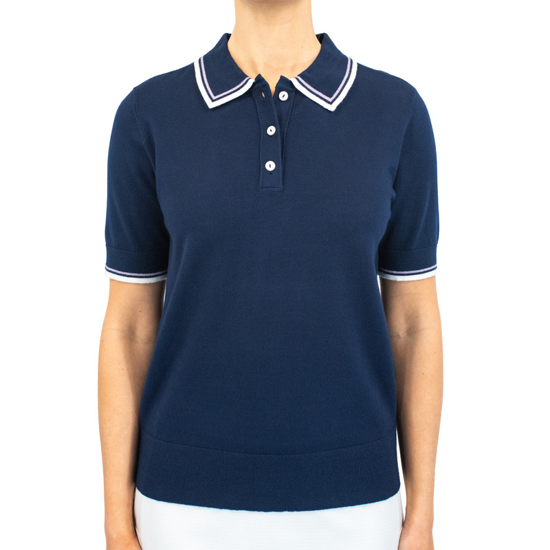 BelynKey Niecie Ink/Lavender Short Sleeve Polo Sweater BelynKey Niecie Ink/Lavender Short Sleeve Polo Sweater