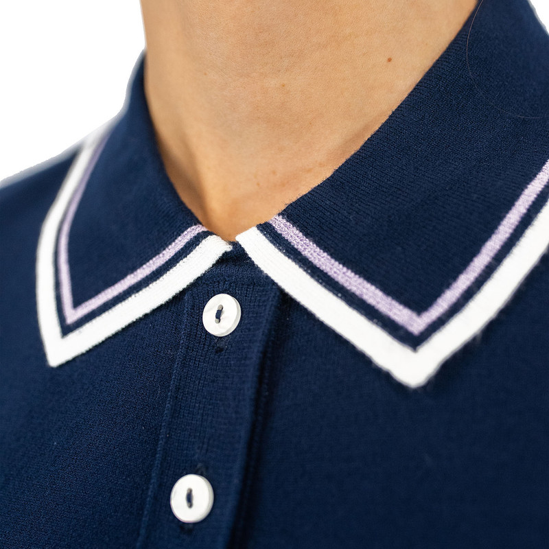 BelynKey Niecie Ink/Lavender Short Sleeve Polo Sweater BelynKey Niecie Ink/Lavender Short Sleeve Polo Sweater