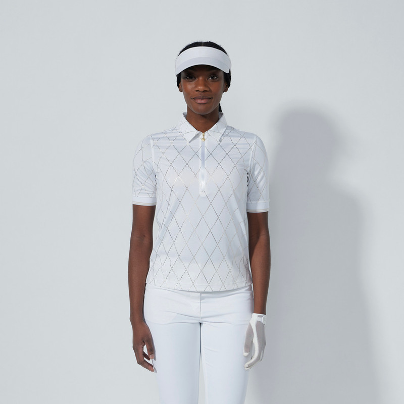 Daily Sports Chroma White/Gold Foil Argyle Print Half Sleeve Polo