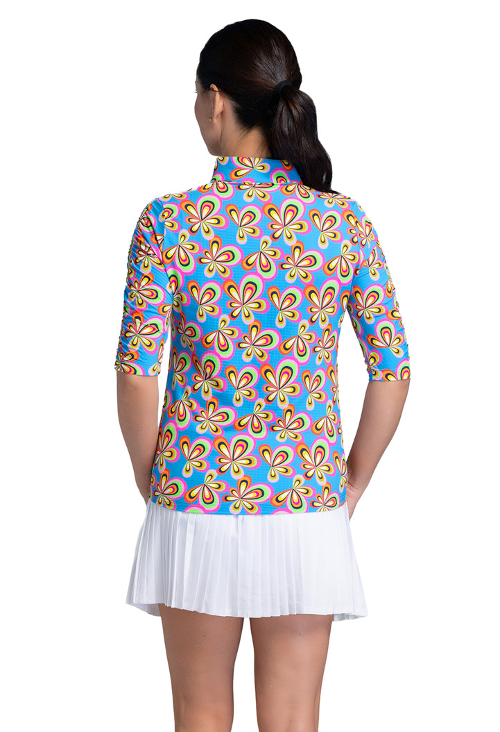 IBKUL Arya Ruched Elbow Sleeve Polo