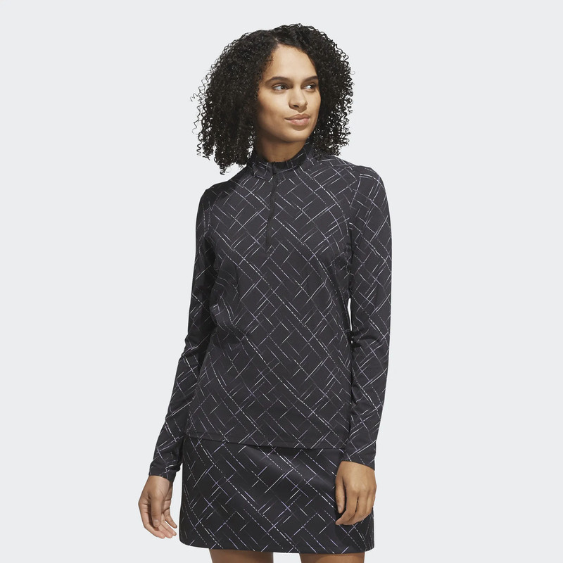 Adidas Ultimate365 Black/Violet Printed Quarter Zip Mock Adidas Ultimate365 Black/Violet Printed Quarter Zip Mock