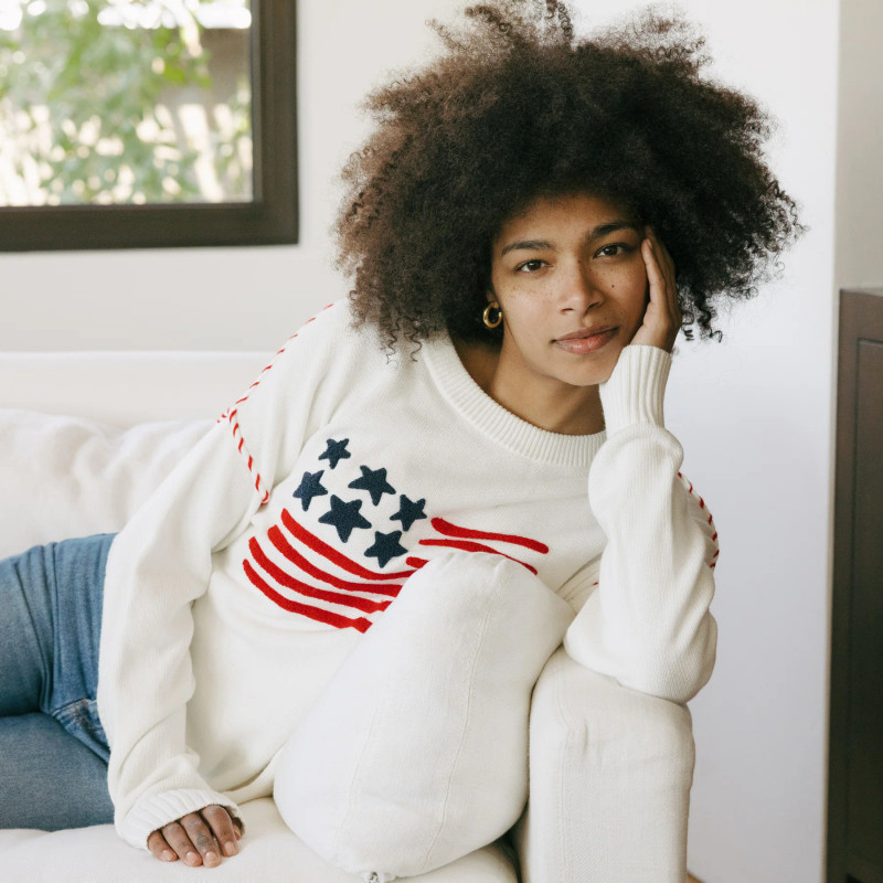 Ellsworth+Ivey Riley American Flag Crewneck Sweater