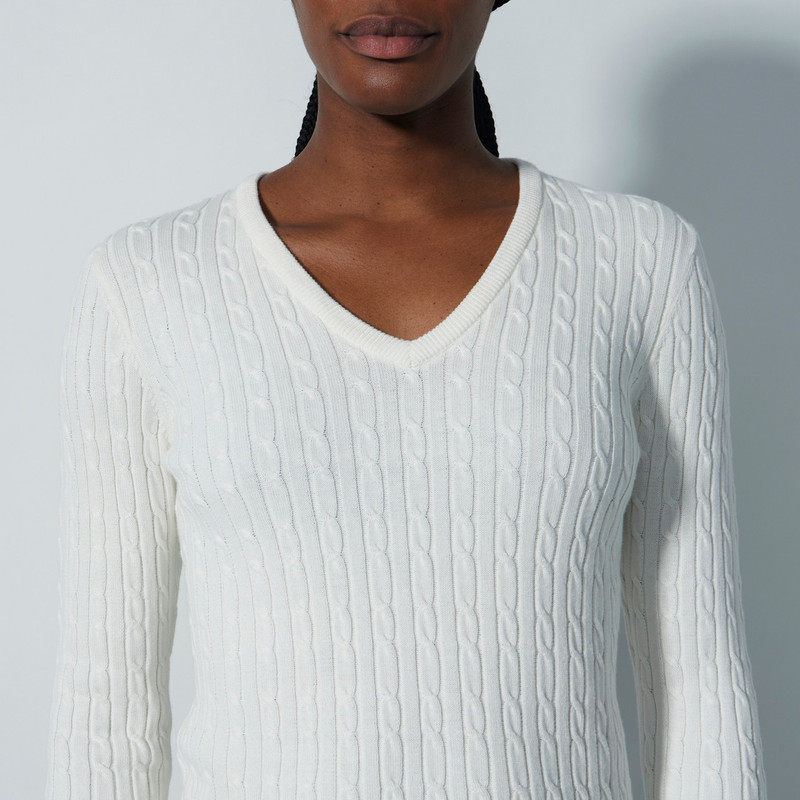 Daily Sports Madelene Cable Knit V-Neck Sweater
