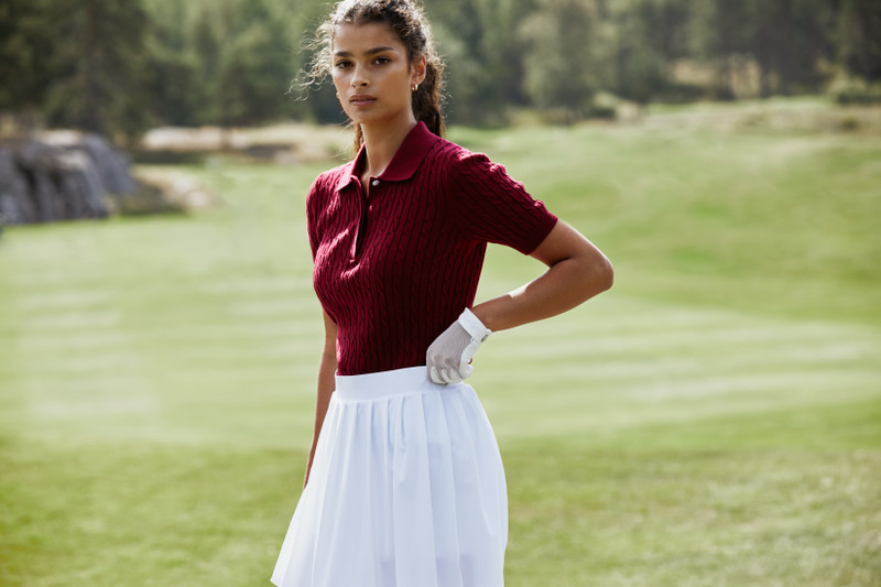 Daily Sports Madelene Cable Knit Short Sleeve Polo Sweater