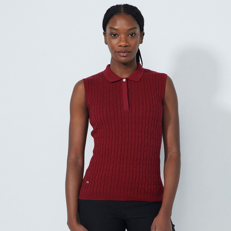 Daily Sports Madelene Cable Knit Sleeveless Polo Sweater