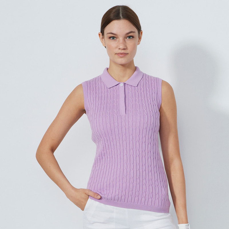 Daily Sports Madelene Cable Knit Sleeveless Polo Sweater