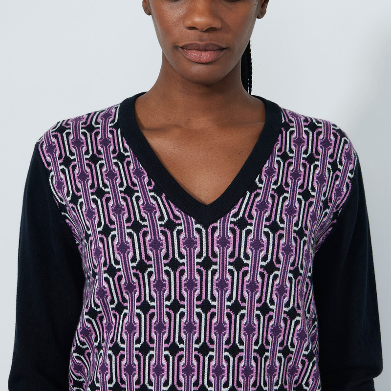 Daily Sports Delusion Black/Veronica V-Neck Sweater[F25]