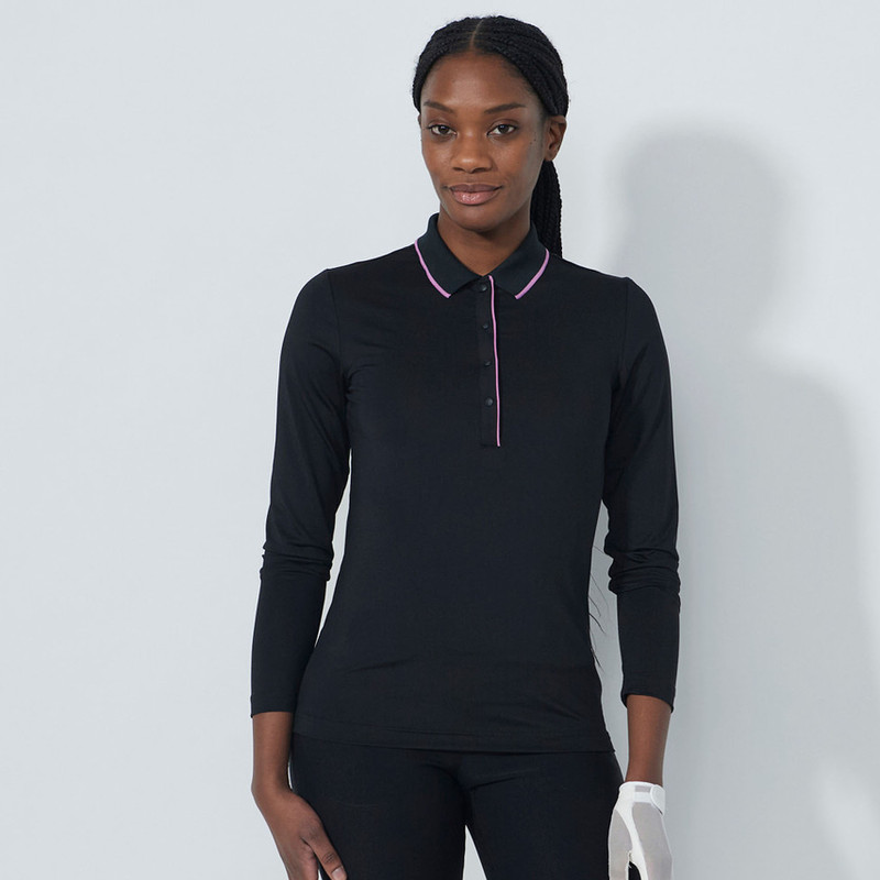 Daily Sports Embroidery Logo Black Long Sleeve Polo