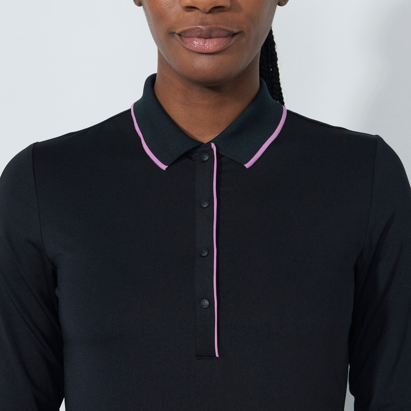 Daily Sports Embroidery Logo Black Long Sleeve Polo