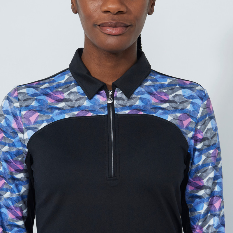 Daily Sports Intertwined Black Peach Half Neck Long Sleeve Polo Shirt