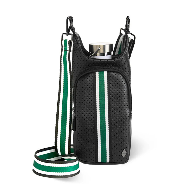 Black Coated Perforated Neoprene HydroBag® with Green, Black, White Striped Strap