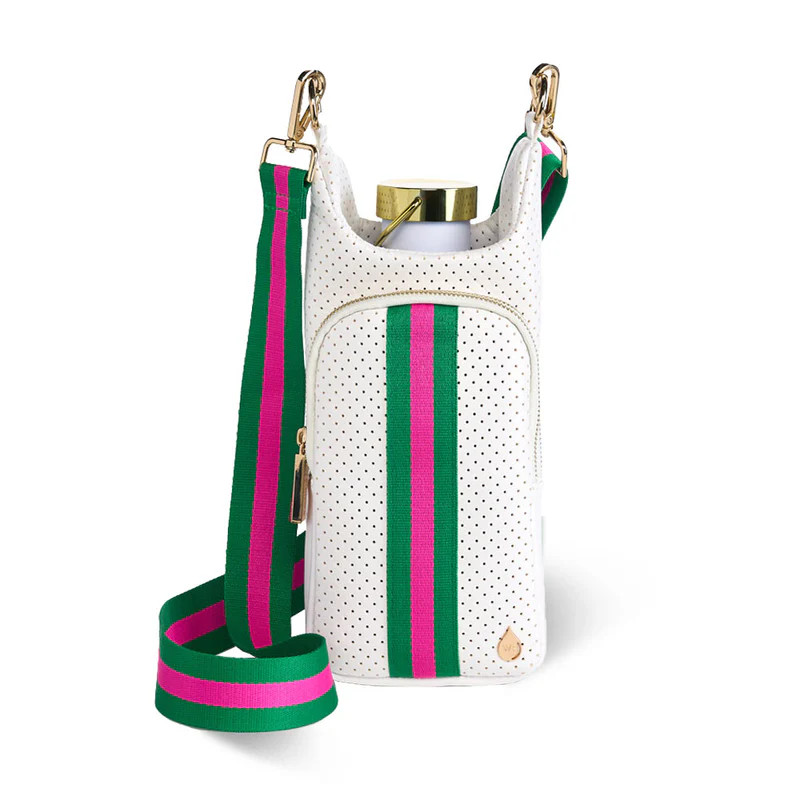 Wanderfull Perforated White Neoprene HydroBag®  Pink.Green Striped Strap