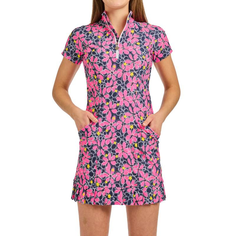 TzuTzu Pennie Late Bloomer Golf Dress — cap sleeve, pleated hem, built-in shorts.