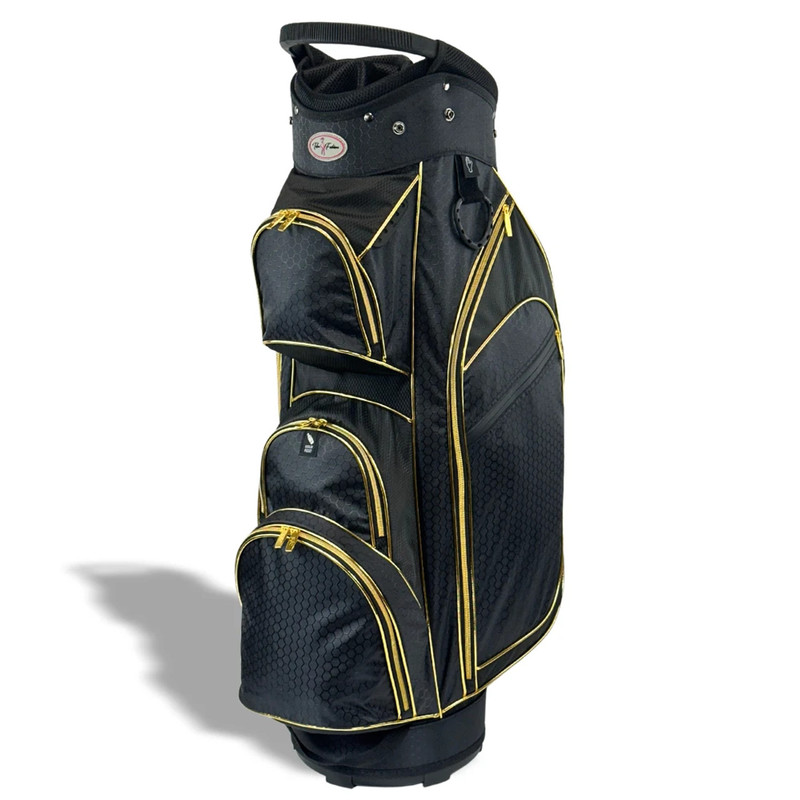 Taboo Fashions 14-Way Lightweight Women’s Golf Cart Bag with Cooler in Black & Gold – luxury designer golf bag for women