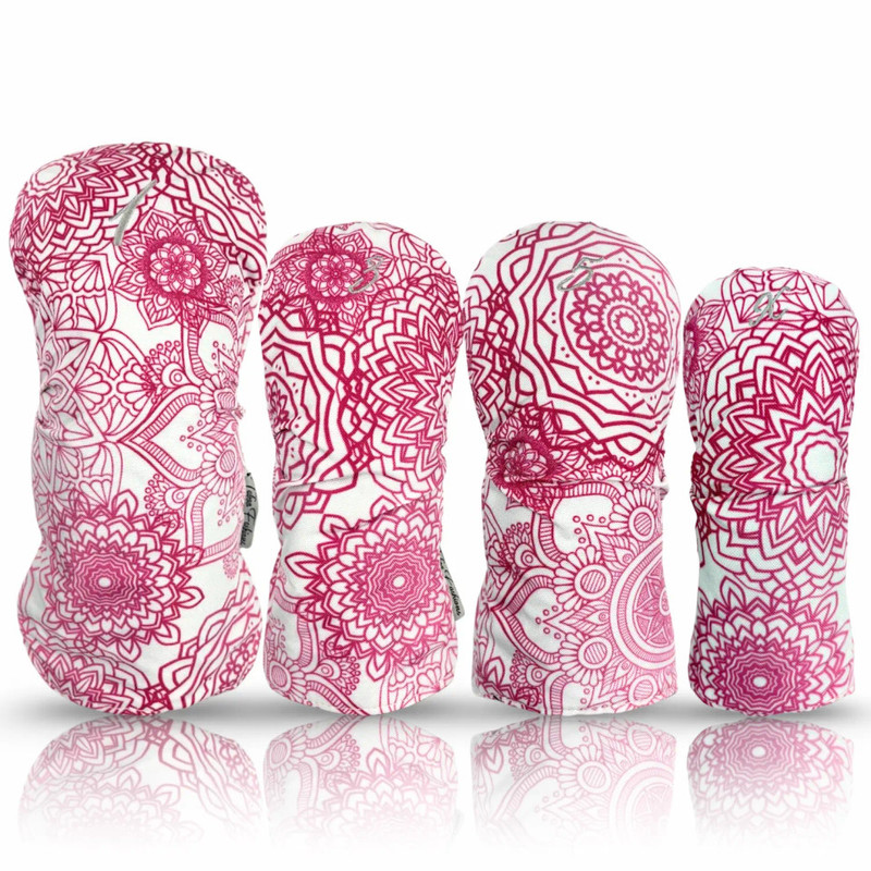 Taboo Golf 4-Pack Resort Club Cover Set in Pink Mandala print – boho-inspired pink golf head covers for women