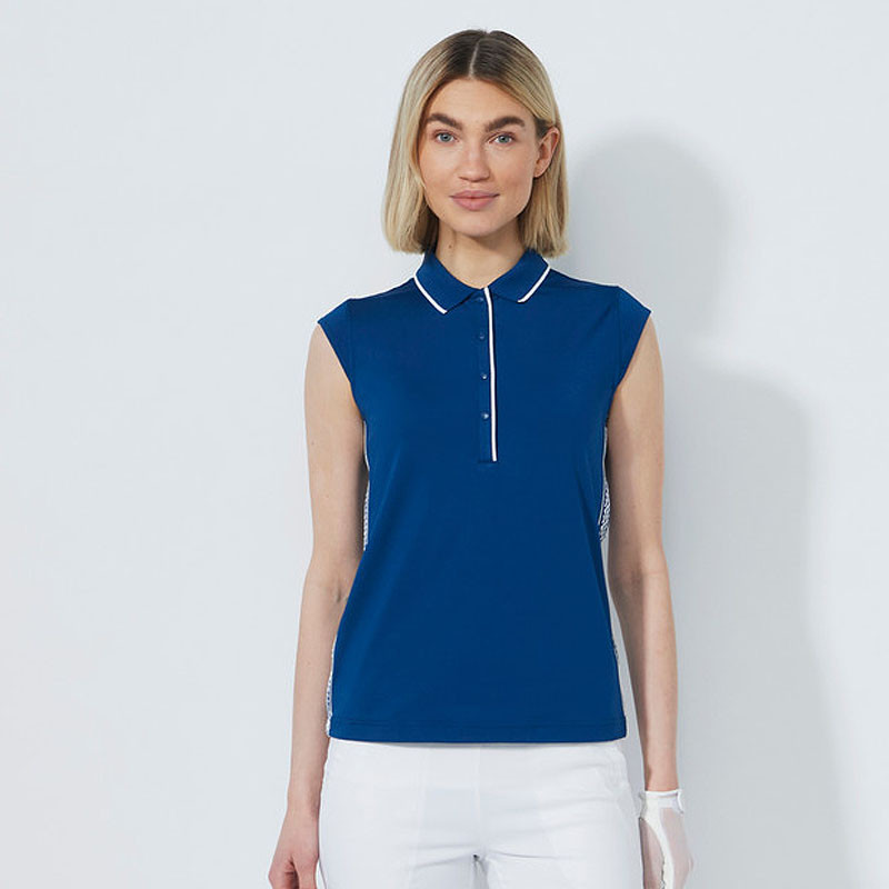 Daily Sports Stud Logo Blue Sleeveless Golf Polo for Women
