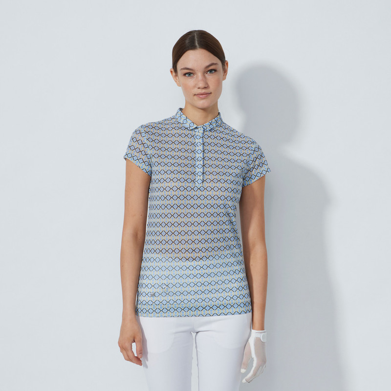 Daily Sports Breeze Kaleidoscope Print Cap Sleeve Mesh Polo