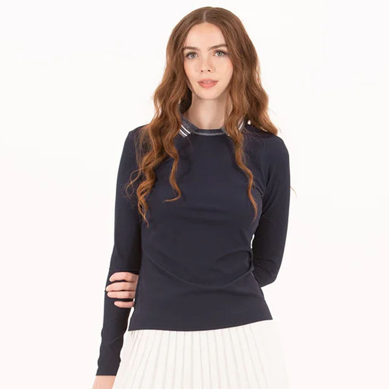 Foray Rib LS Navy Crewneck Polo