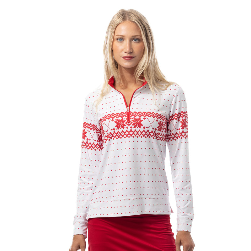 SanSoleil Fair Isle SolCool Quarter Zip Mock Neck