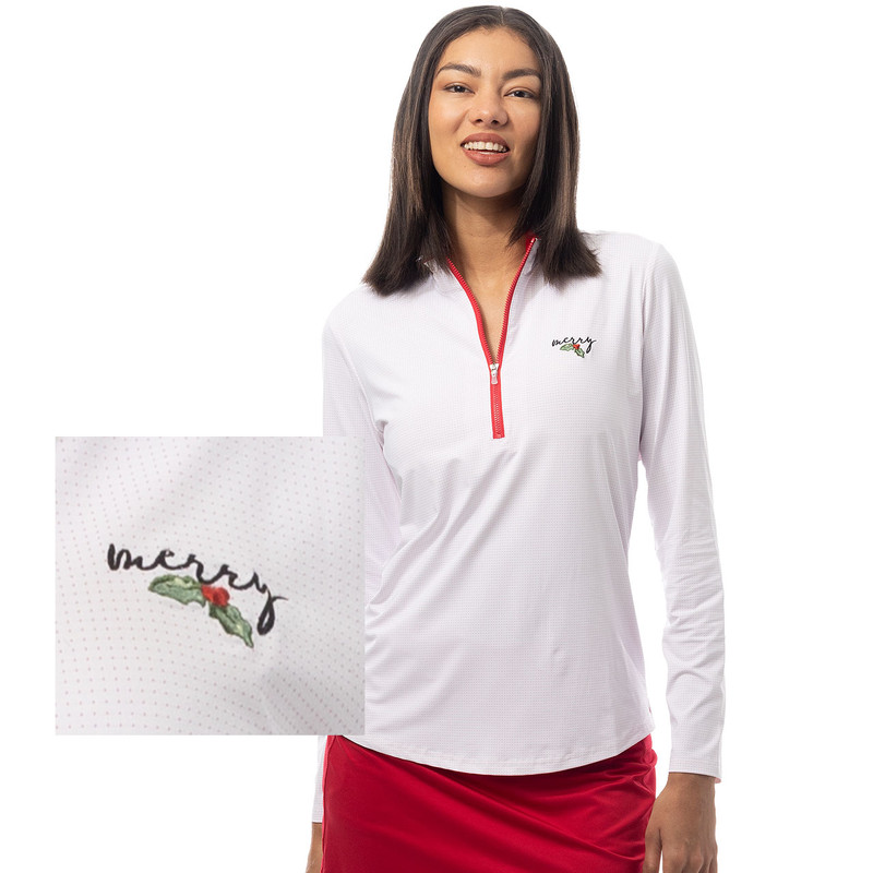 SanSoleil  Embroidered Merry Cool Ultra‑Mesh Zip Mock