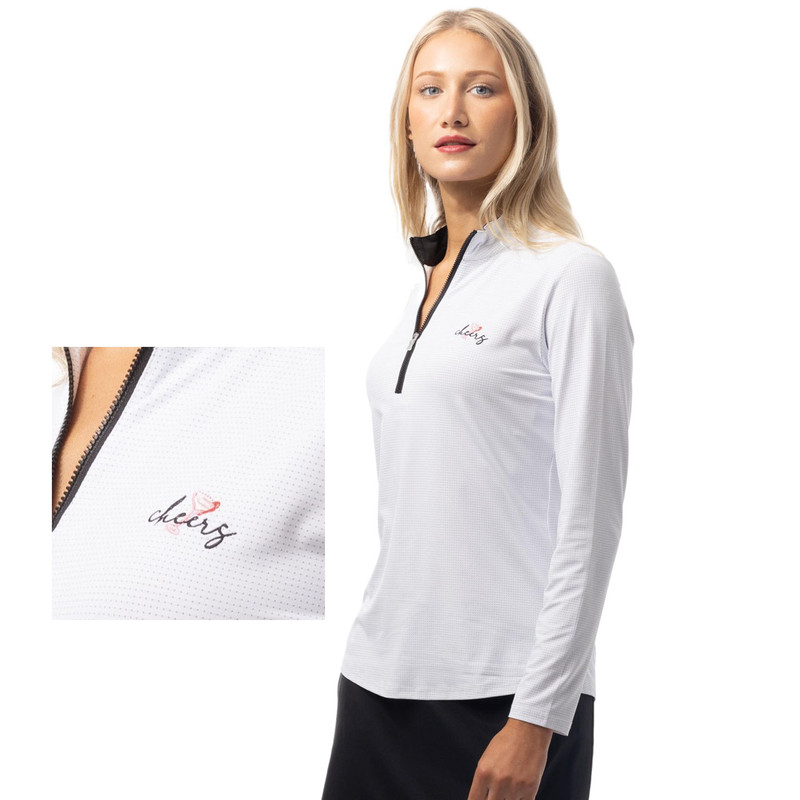 SanSoleil  Embroidered Cheers Cool Ultra‑Mesh Zip Mock