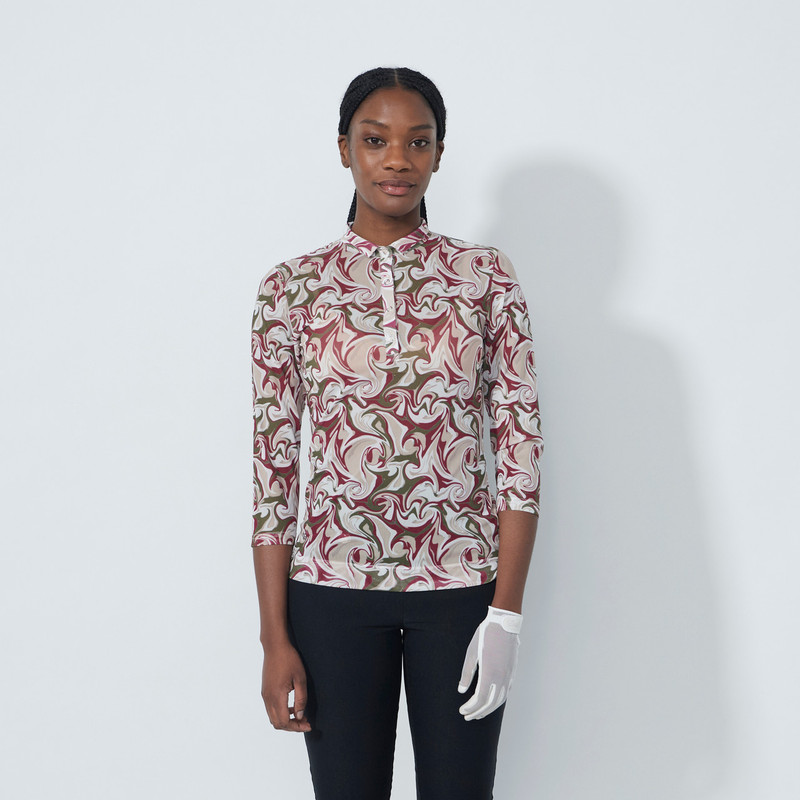 Daily Sports Breeze Swirl Print 3/4 Sleeve Mesh Polo