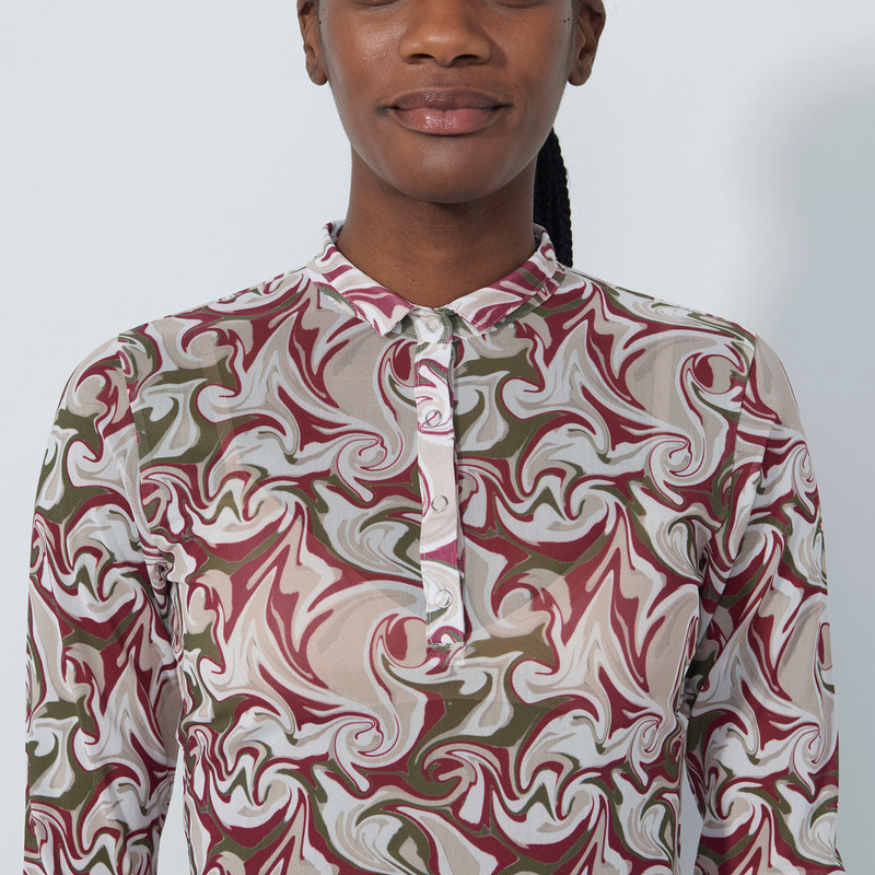 Daily Sports Breeze Swirl Print 3/4 Sleeve Mesh Polo