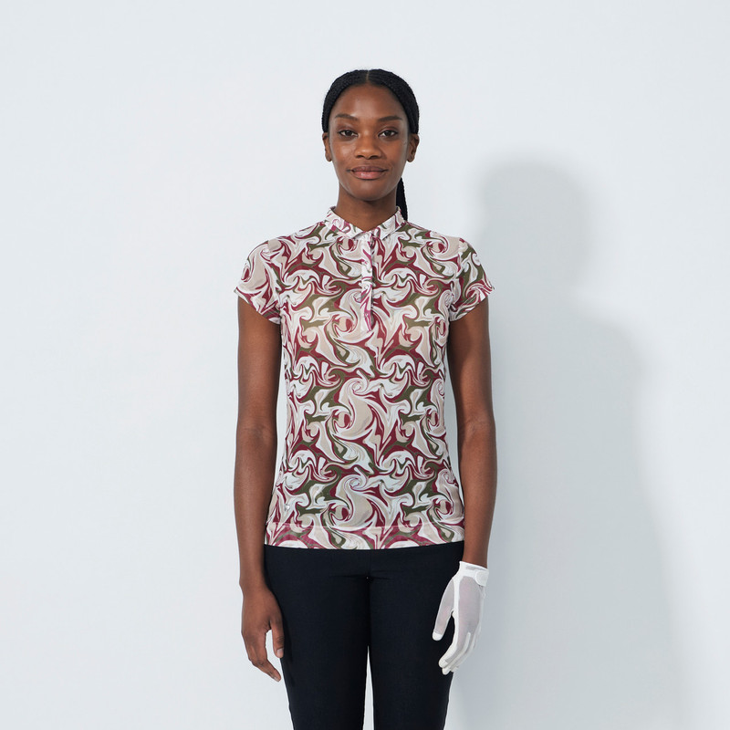 Daily Sports Breeze Swirl Print Cap Sleeve Mesh Polo