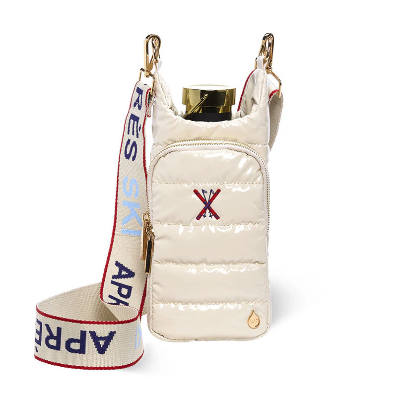 WanderFull Ivory Lacquer HydroBag with Ski Embroidery | Après Ski Water Bottle Bag