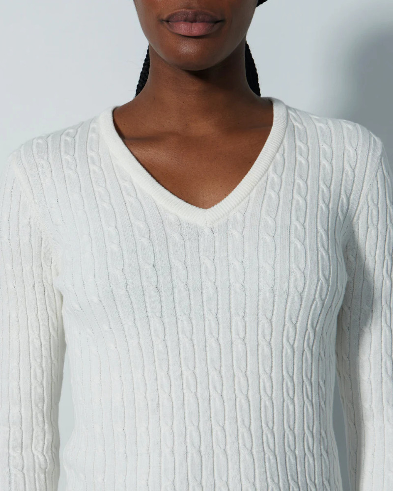 Daily Sports Madelene Cable Knit V-Neck Sweater {PS26]