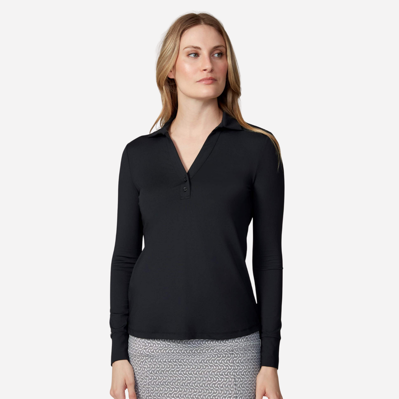 Swing Control Solid Long Sleeve Collared Velocity Top