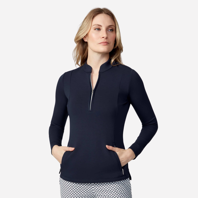 Swing Control Solid Long Sleeve Zippered Scuba Pullover